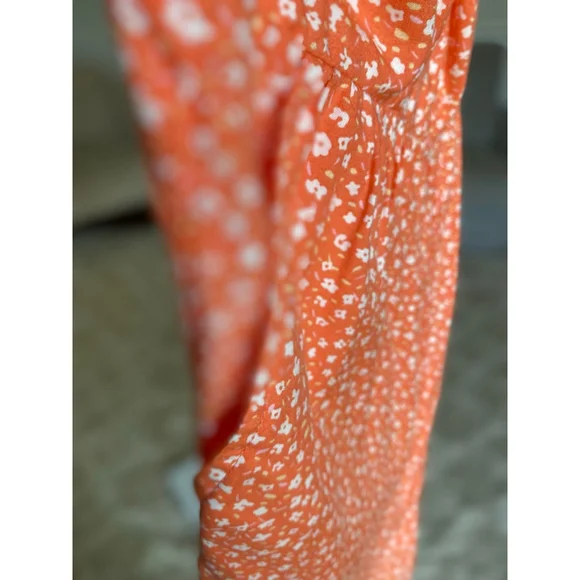 Old Navy Ditsy Floral Romper Orange Beach Vaca Resort Square Neck Boho Feminine - Picture 5 of 10